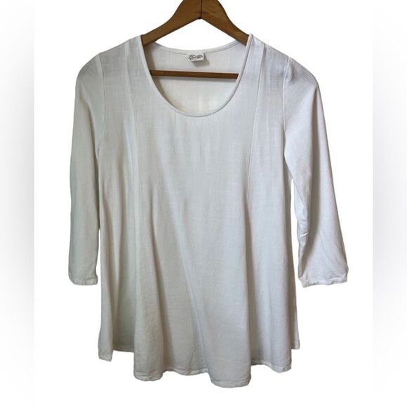 Et’Lois white linen blend A-line swing tunic blouse - Picture 3 of 8